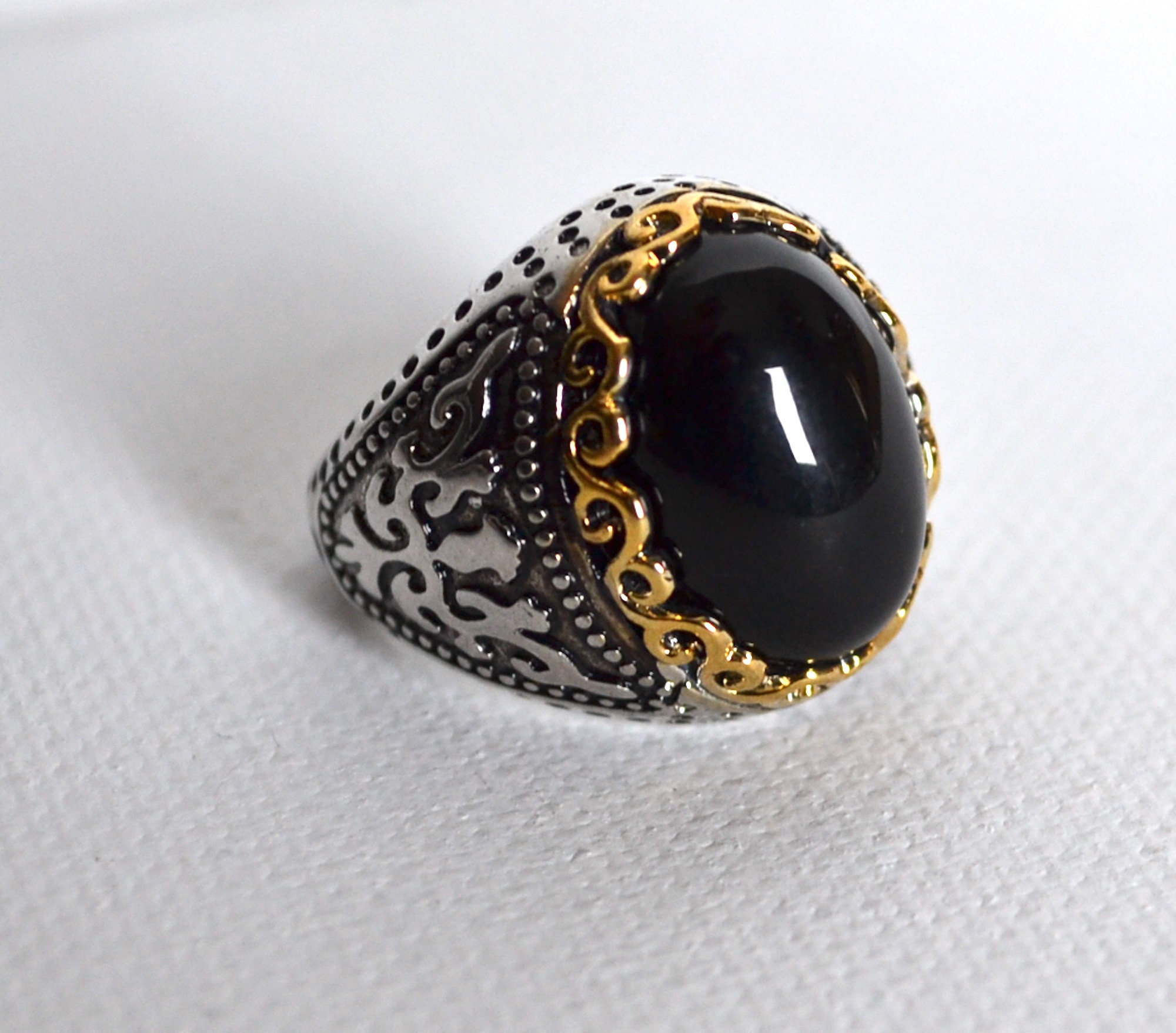 Black Stone Cocktail Ring Large Oval Onyx Gemstone Ring for Etsy
