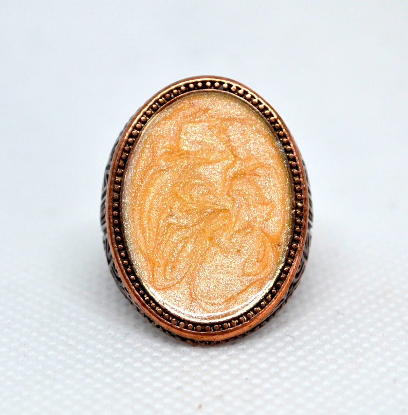 Funky 7th Anniversary Gift Bohemian Round Inlay Hippie Chunky Copper Statement Ring Large Oval Rose Copper Retro Ring Boho Rustic