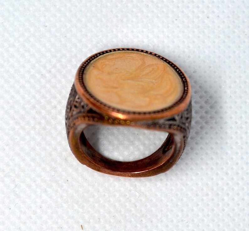 Funky 7th Anniversary Gift Bohemian Round Inlay Hippie Chunky Copper Statement Ring Large Oval Rose Copper Retro Ring Boho Rustic