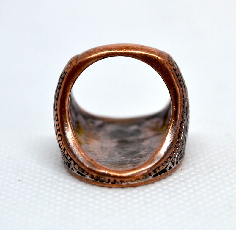 Funky 7th Anniversary Gift Bohemian Round Inlay Hippie Chunky Copper Statement Ring Large Oval Rose Copper Retro Ring Boho Rustic