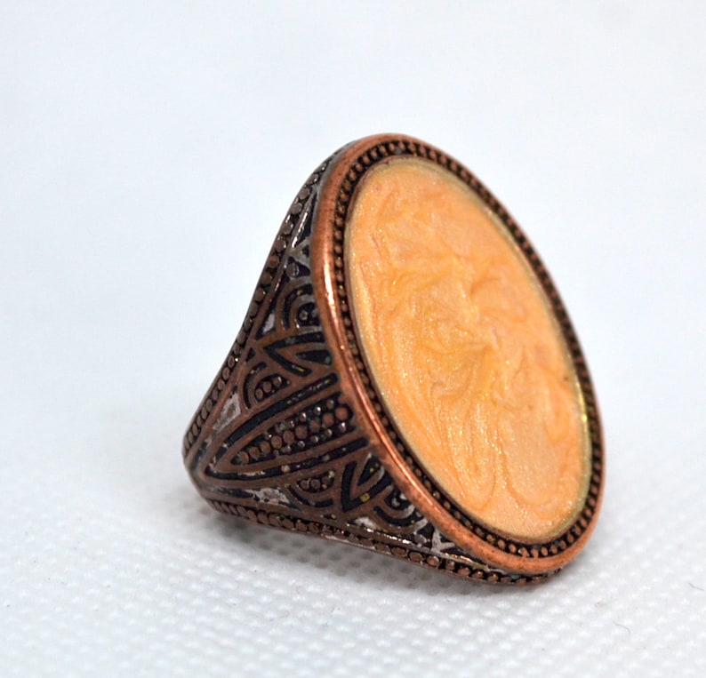 Funky 7th Anniversary Gift Bohemian Round Inlay Hippie Chunky Copper Statement Ring Large Oval Rose Copper Retro Ring Boho Rustic