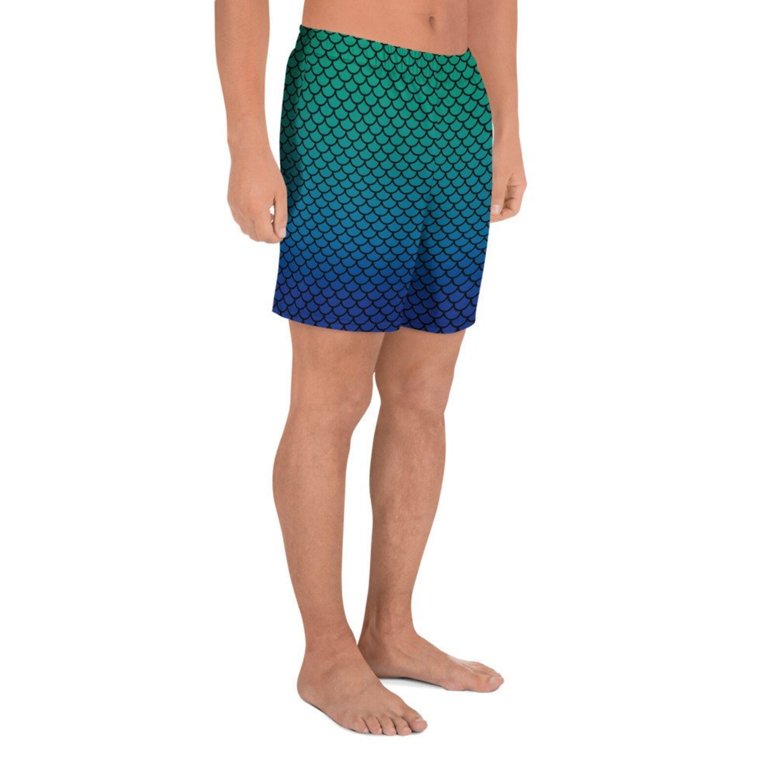 Merman Fish Scale Shorts Men's Workout Bermudas Beach Etsy