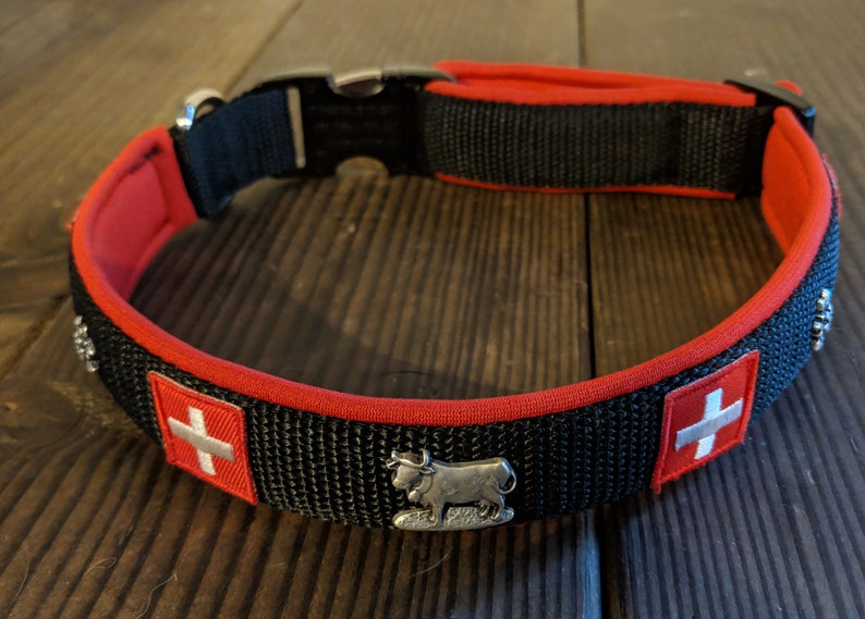 SWISS DOG COLLAR 1 in Red Black Collar With Swiss Cross Etsy
