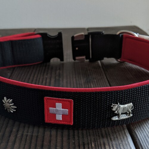 SWISS DOG COLLAR 1.5 In Black Neoprene Red Nylon Black Etsy