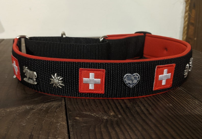 SWISS DOG COLLAR 1.5 in red black collar with swiss cross Etsy