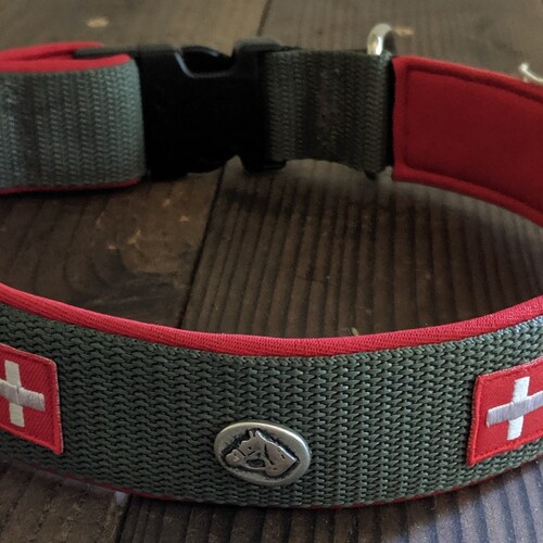 SWISS DOG COLLAR 1.5 In Black Neoprene Red Nylon Black Etsy