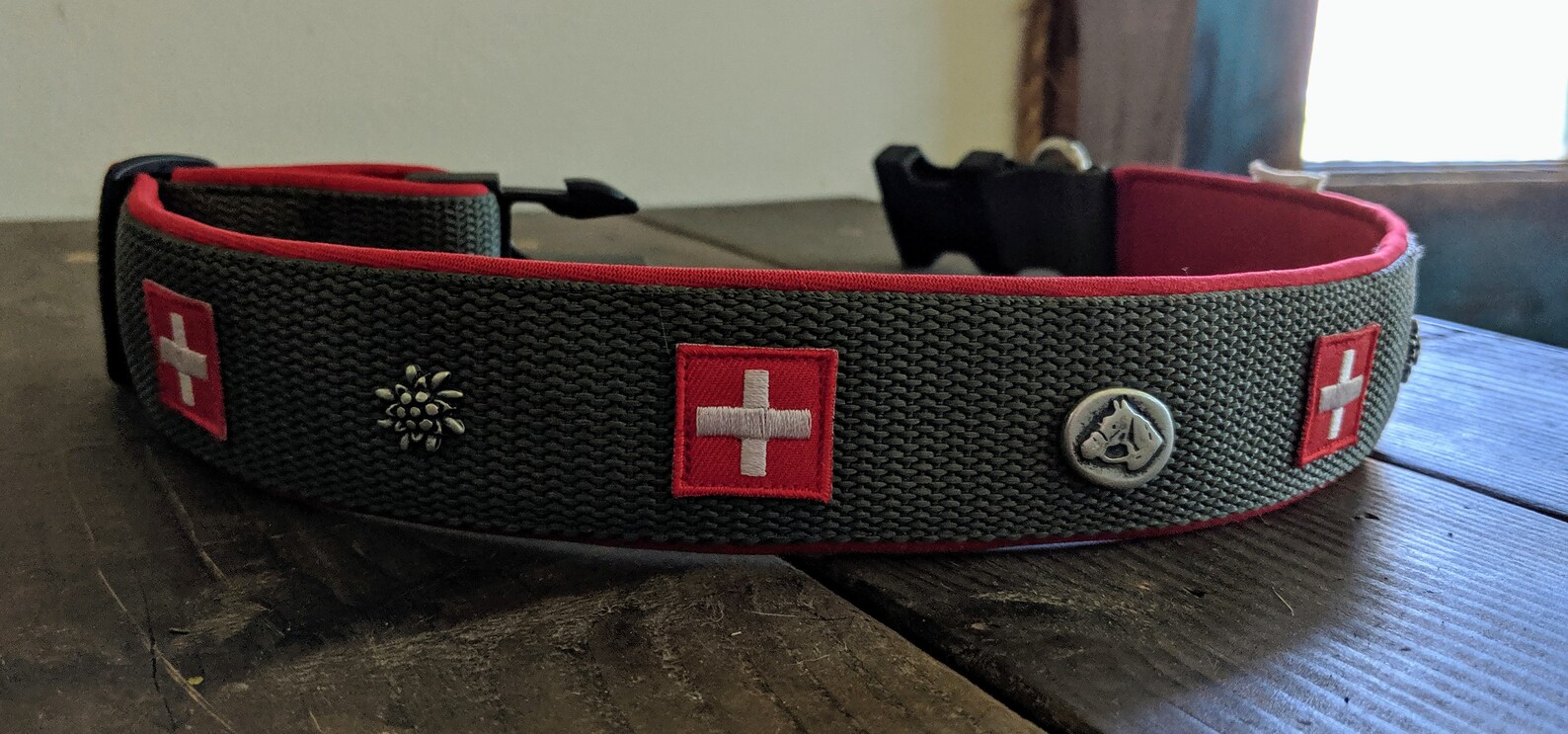SWISS DOG COLLAR 1.5 in grey nylon red neoprene swiss Etsy