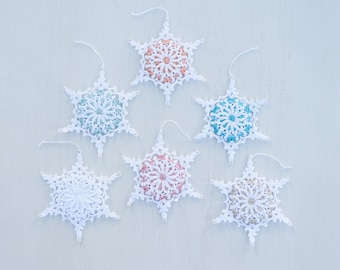 Crochet Snowflakes, Set of 6 Snowflakes, Colored Crochet Snowflakes, Crochet Decoration, Interior Decor