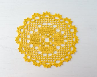 Crochet Doily, Yellow Crochet Oval Doily, Table Decor, Interior Decor, Tea Decor, Crochet Lace Doily