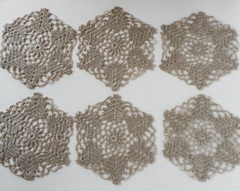 Set of 6 Small Crochet Doilies, Linen Crochet Round Doilies, Table Decor, Interior Decor, Tea Decor, Crochet Lace Doily