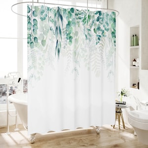 iLiveX Shower Curtain - Original Design Hand Drawn Pattern, Boho Flant Floral Flowers Print Polyester Fabric Waterproof Shower Curtain Set