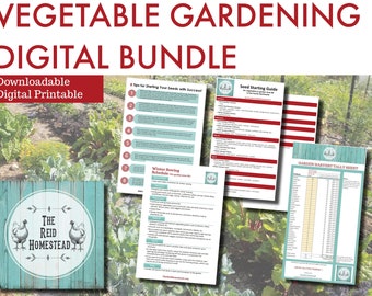 Vegetable Gardening Printable Bundle | Tips and Calendar for Starting Seeds | Winter Sowing Schedule | Garden Harvest Tracker Spreadsheet