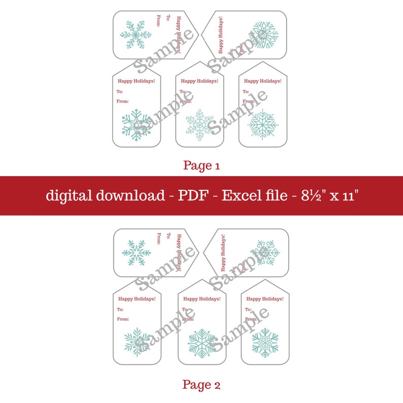 Christmas Gift Tags Printable Holiday Gift Tags SNOWFLAKE digital download PDF image 5