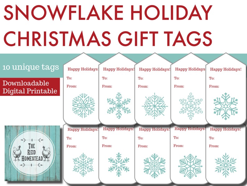Christmas Gift Tags Printable Holiday Gift Tags SNOWFLAKE digital download PDF image 1