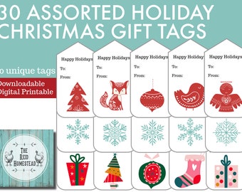 Christmas Gift Tags | Printable Holiday Gift Tags | 30 ASSORTED BUNDLE | digital download | PDF