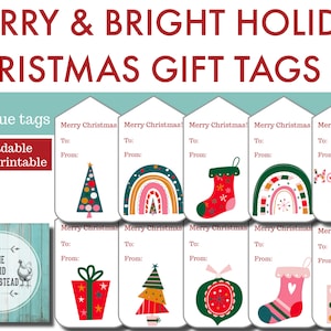 Etiquetas de regalo de Navidad / Etiquetas de regalo navideñas imprimibles / MERRY & BRIGHT / descarga digital / PDF