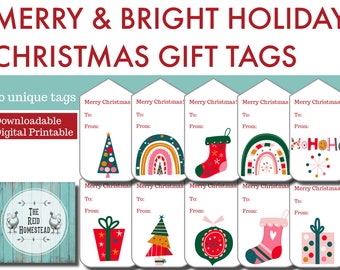 Christmas Gift Tags | Printable Holiday Gift Tags | MERRY & BRIGHT | digital download | PDF