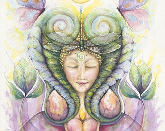 Art print ( giclée), spirituele kunst, healing art, aquarel :"Godin van de Liefde" te bestellen in meerdere maten.