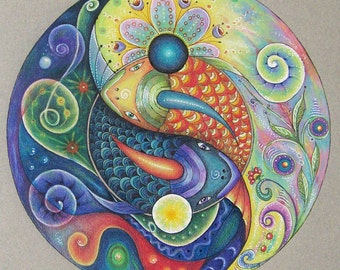 Art print (Giclée) "Yin Yang" Spirituele kunst, healing intuïtieve kunst, mandala ,in meerdere maten te bestellen.