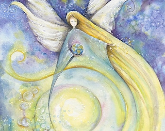 art print (Giclée) spirituele kunst, healing art, aquarel :"Aarde Engel" in meerdere maten te bestellen.