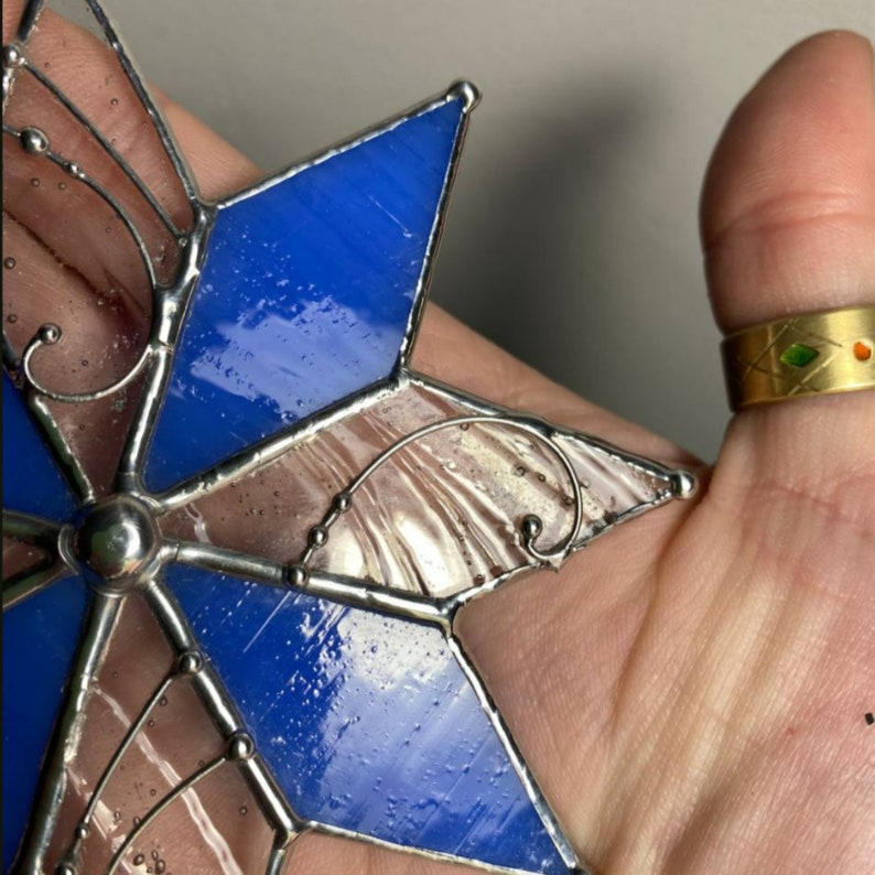 Stained Glass Snowflake Suncatcher Ornament Christmas Tree Etsy