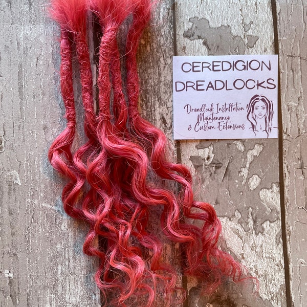 Pink 100% Human Hair Curly Deep Wave Dreadlock Extension Tips Set Of 5