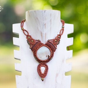 Macrame Agate Necklace: Tribal Brass Bohemian Jewelry