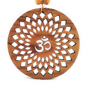 Teakwood Om Mandala Car Charm: Spiritual Hanging Ornament Decor, Zen Gifts