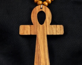 Teakwood Ankh Car Charm: Egyptian Spiritual Hanging Decor, Good Luck Hanging Ornament, Positive Gifts