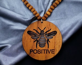 Teakwood Bee Car Charm: Positive Affirmations Rearview Mirror Ornament