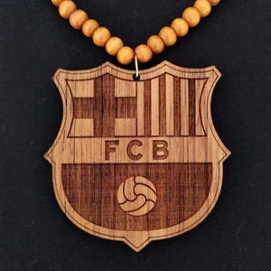 FC Barcelona Car Charm: Teakwood FCB Crest Auto Decor, Both Side Detailed Engraving