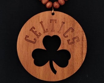 Boston Celtics Car Charm Gift, Double-Sided Teakwood Ornament, NBA Fan Decor, Celtics Rearview Mirror Accessory, Gift for Basketball Lovers