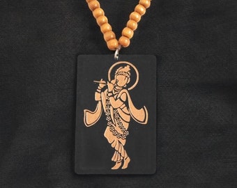 Ciondolo per auto Krishna dorato: decorazione indù per auto a doppia faccia, decorazione Krishna da appendere