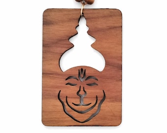 Ciondolo per auto Hanuman – Decorazione spirituale in legno di teak / Ornamento per specchietto retrovisore raffigurante Hanuman in meditazione / Regalo indù / Accessorio minimalista per auto