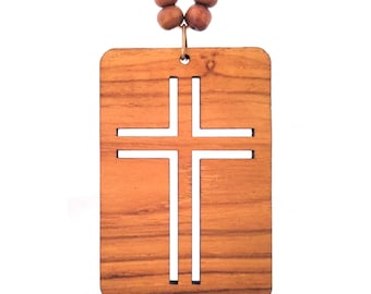 Ciondolo a croce per auto, decorazione cristiana da appendere allo specchietto retrovisore, accessorio in legno a tema fede per auto, regalo
