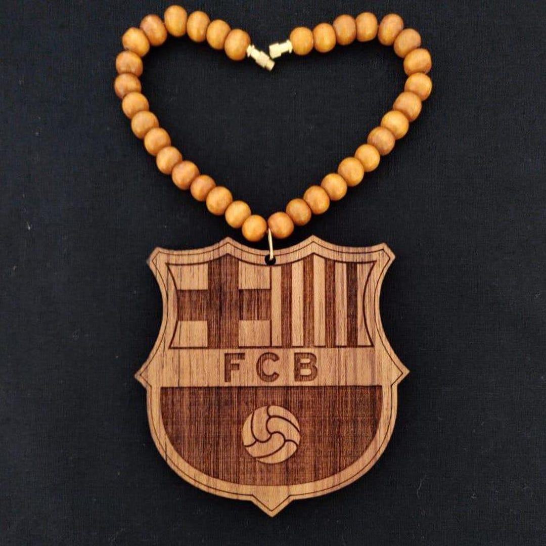 FC Barcelona Car Charm: Teakwood FCB Crest Auto Decor, Both Side