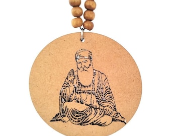 Decorazione per auto Guru Nanak, ornamento per auto Sikh, accessorio per auto in legno intagliato, regalo Sikh, accessori per auto Punjabi