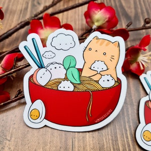 Noodle Kitty Magnet (Red Version) | Cute Cat Magnet, Asian Food, Chinese Food, Cats and Noodles, Lunar New Year, Chinese New Year