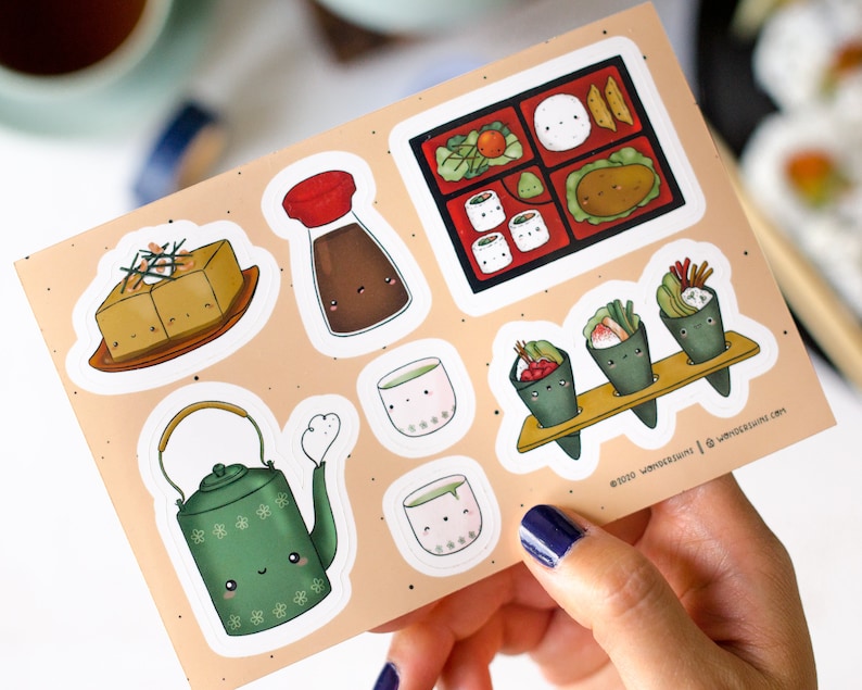 Japanese Food Stickers Cute Bento Box Sticker Sheet With 7 - Etsy