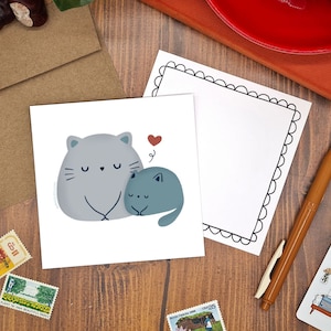 Kitty Love Cute Cat Postcard | 5x5 Square Notecard and Mini Art Print, Kawaii Art Postcard, All Occasion Card, Just Because, Thinking of You