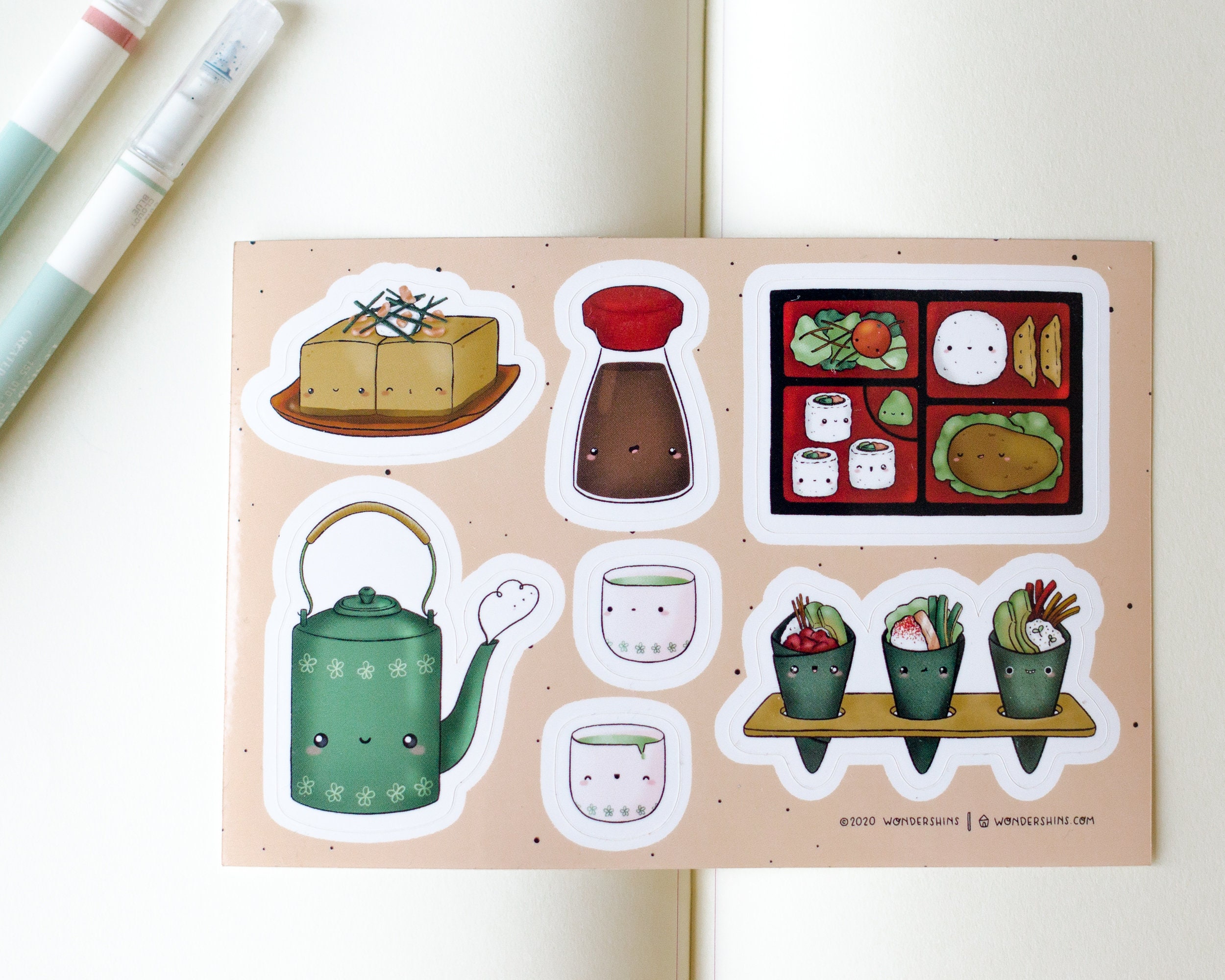 Japanese Food Stickers Cute Bento Box Sticker Sheet With 7 - Etsy