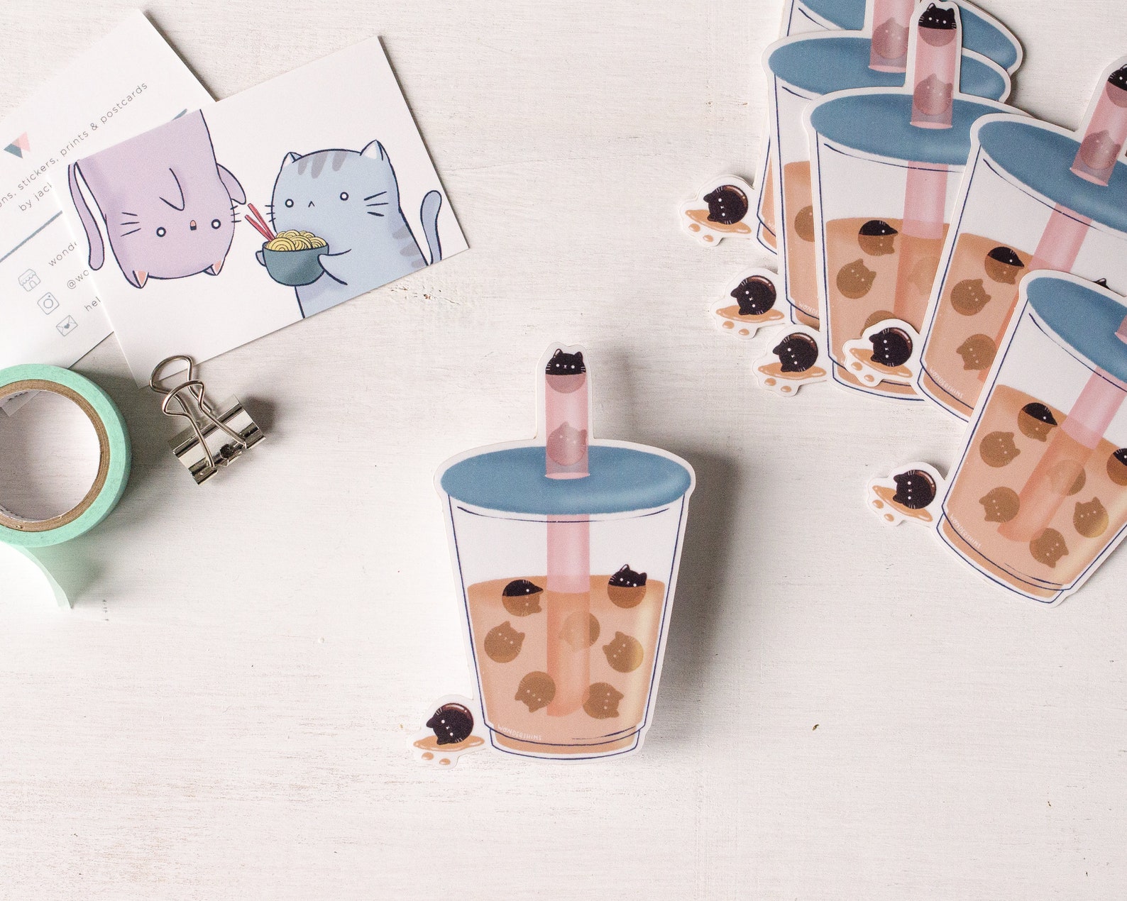 Boba Cats Sticker Kawaii Cat Boba DieCut Vinyl Sticker for Etsy