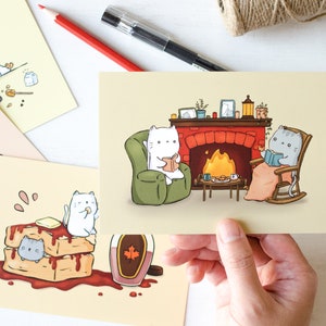Cute Cat Postcards & Mini Prints | 4x6 Postcard Set of Cozy Cats (4 Designs)