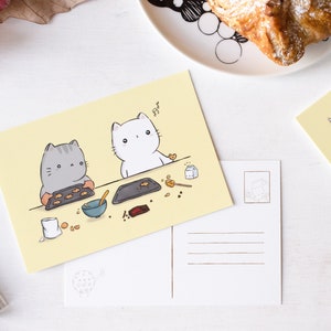Cookie Thief | 4x6 Cute Postcard and Mini Print of Cats Baking Cookies