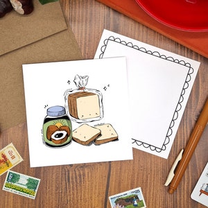Coconut Kaya Toast Postcard, Notecard, Mini Art Print | 5x5 Square Postcard with Cute Food Illustration, Kawaii Food Art