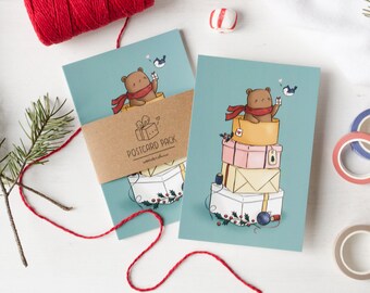 Holiday Gifts Cute Christmas Postcards | 4x6 Holiday Postcard, Bulk Christmas Cards, Winter Postcards, Snail Mail