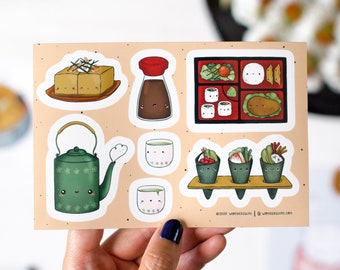 Japanese Food Stickers | Cute Bento Box Sticker Sheet with 7 Vinyl Stickers for Planners and Journals