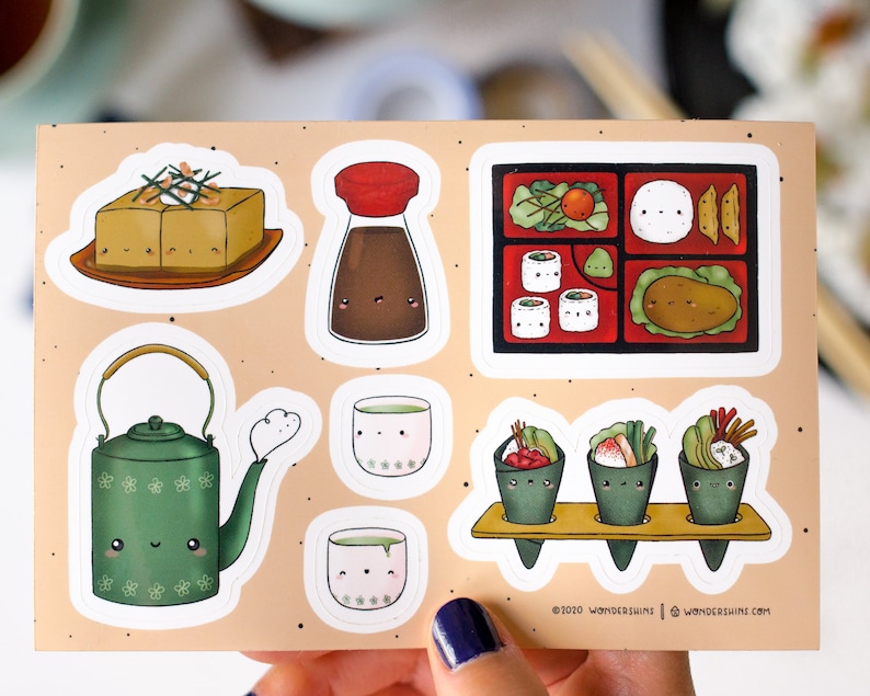 Japanese Food Stickers Cute Bento Box Sticker Sheet With 7 - Etsy