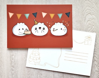 Cute Dumpling Birthday Postcard | 4x6 Postcard for Birthday, Celebrations, Wedding Postcard