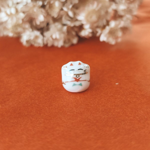 Mini lucky cat, maneki-neko, lucky charm, gri-gri, talisman, good relationship: white, christmas gift idea, chat, céramique, chance, japon